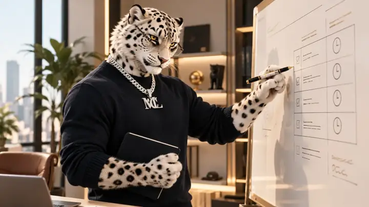 Whitte analizando una tabla de tareas en una pizarra
